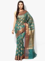 Bunkar Green Embroidered Cotton Blend Saree