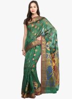 Bunkar Green Printed Cotton Blend Saree