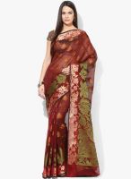 Bunkar Maroon Printed Cotton Blend Saree