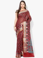 Bunkar Maroon Printed Silk Blend Saree