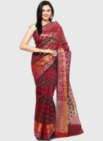 Bunkar Moonga Cotton Check Banarasi Multi Maroon Saree