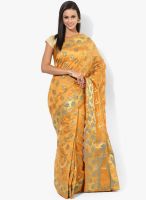 Bunkar Mustard Yellow Embroidered Cotton Blend Saree