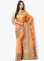 Bunkar Orange Embroidered Cotton Blend Saree