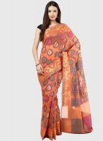 Bunkar Peach Printed Silk Blend Saree