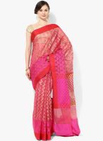 Bunkar Pink Printed Super Net Saree