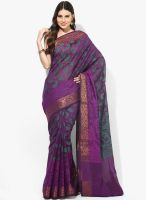 Bunkar Purple Embroidered Silk Blend Saree