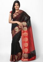 Bunkar Supernet Cotton Fancy Banarasi Border Black Saree