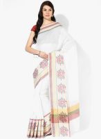 Bunkar White Printed Silk Blend Saree