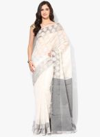 Bunkar White Printed Super Net Saree