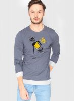 Campus Sutra Blue Printed Round Neck T-Shirts