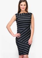 Color Cocktail Grey Colored Striped Bodycon Dress