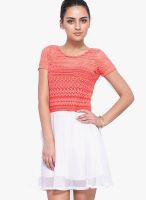 Faballey Orange Colored Solid Skater Dress