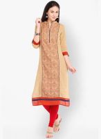 Folklore Beige Embroidered Kurtas