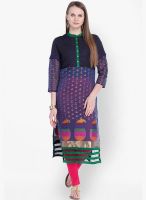 Folklore Navy Blue Printed Kurtas