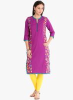 Folklore Purple Embroidered Kurtas