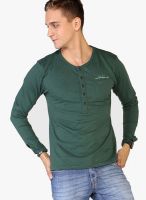 Globus Green Solid Henley T-Shirts