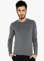 Globus Grey Solid V Neck T-Shirt