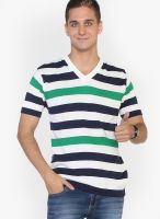 Globus Navy Blue Striped V Neck T-Shirts