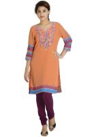 Globus Peach Embroidered Kurtis