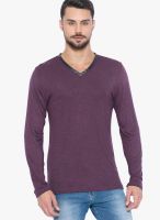 Globus Purple Solid V Neck T Shirt