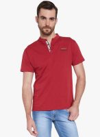 Globus Red Solid Henley T-Shirt