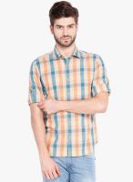 Highlander Beige Checks Slim Fit Casual Shirt