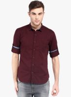 Highlander Maroon Solid Slim Fit Casual Shirt