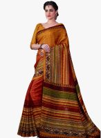 Inddus Mustard Yellow Printed Saree