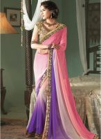 Inddus Pink Embroidered Saree