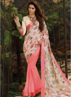 Inddus Pink Printed Saree