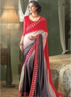 Inddus Red Embroidered Saree