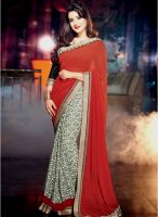 Inddus Red Embroidered Saree