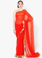 Ira Soleil Pre Pleated Ready To Wear Orange Georgette Saree With Gold Frill