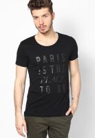 Jack & Jones Black Printed Round Neck T-Shirts