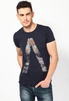 Jack & Jones Navy Blue Solid Round Neck T-Shirts