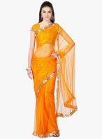Janasya Orange Solid Saree