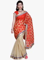 Janasya Red Embroidered Saree