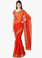 Janasya Red Printed Saree