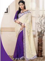 Kalista Fashions Cream Embroidered Saree
