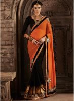 Kalista Fashions Orange Embroidered Saree