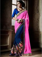 Kalista Fashions Pink Embroidered Saree