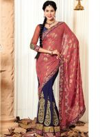 Kalista Fashions Pink Embroidered Saree
