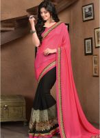 Kalista Fashions Pink Embroidered Saree