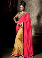 Kalista Fashions Red Embroidered Saree