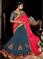 Kalista Fashions Red Embroidered Saree