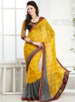 Kalista Fashions Yellow Embroidered Saree