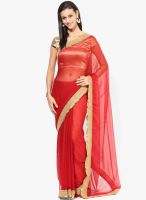 Moiaa Red Solid Chiffon Saree