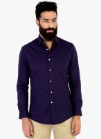 Mr Button Purple Solid Slim Fit Casual Shirt
