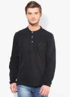 Nautica Black Solid Henley T-Shirt