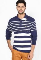 Nautica Navy Blue Striped Polo T-Shirts